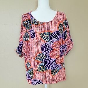 Jams World Hawaii Pion Passion Floral Cold Shoulder Rayon Blouse Top - Size M